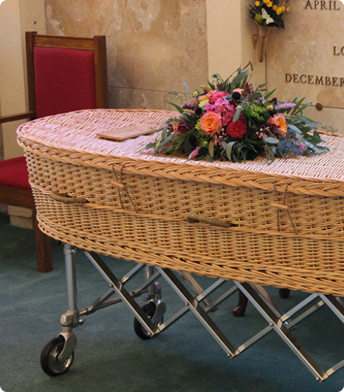 Eco-friendly wicker casket with flowers