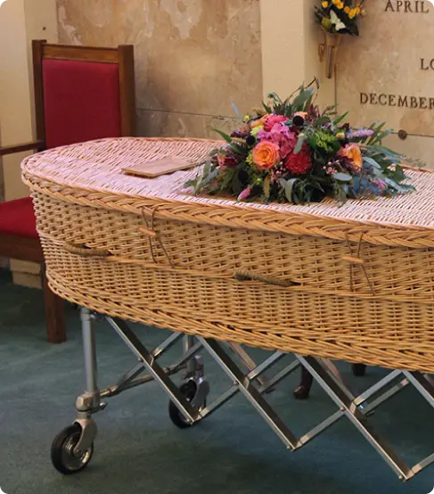 Eco-friendly wicker casket with flowers